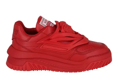 Pre-owned Versace Men's  Odissea Caged Rubber Medusa Sneakers In Red