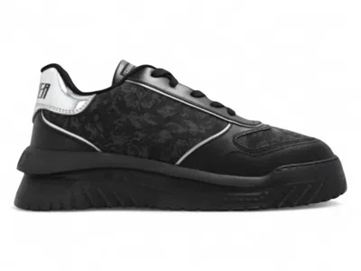 Pre-owned Versace Men's  Odyssey Low Top Sneakers In Black/silver In Multi