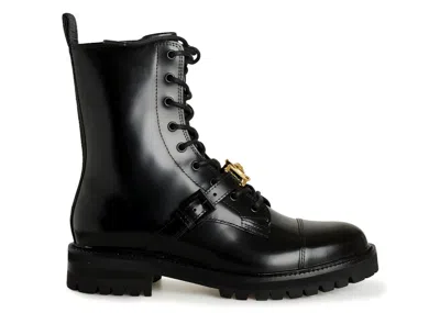 Pre-owned Versace Men's  Patent Leather Combat Boots Sneakers In Black