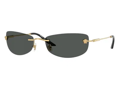 Pre-owned Versace Men's  Rectangle Sunglasses Gray In Gold (ve2279 100287)