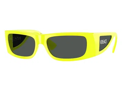 Pre-owned Versace Men's  Rectangle Sunglasses Gray In Yellow Fluo (ve4482 544987)