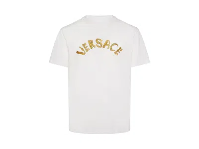 Pre-owned Versace Men's  Seashell Baroque T-shirt In White/gold