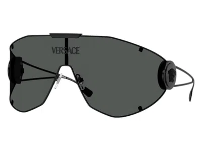 Pre-owned Versace Men's  Shield Sunglasses Gray In Black (ve2268 143387)