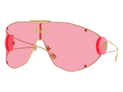 Pre-owned Versace Men's  Shield Sunglasses Pink In Gold (ve2268 100284)