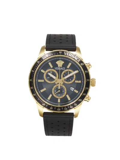 Versace Men's  Sport Chrono Ion-plated Gold Stainless Steel & Leather-strap Watch/44mm In Black