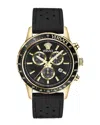Versace Sport Chrono Leather Watch In Black