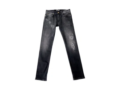 Pre-owned Versace Men's  Stretch Embroidered Logo Jeans In Black