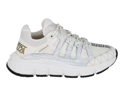 Pre-owned Versace Men's  Trigreca Low Top Sneakers In White/gold/light Blue