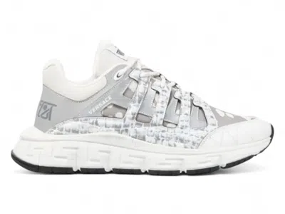 Pre-owned Versace Men's  Trigreca Lowtop Sneakers In White/grey In Gray