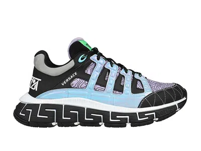Pre-owned Versace Men's  Trigreca Milan Sneakers In Black/blue/purple