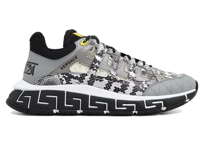 Pre-owned Versace Men's  Trigreca Snakeskin Sneakers In Grey
