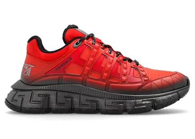 Pre-owned Versace Men's  Trigreca Sneakers In Scarelet Red/gunmetal