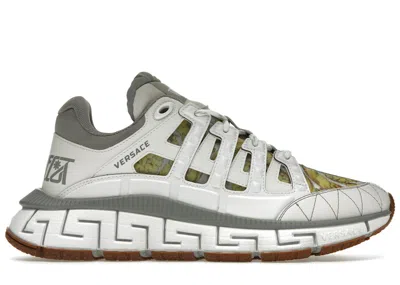 Pre-owned Versace Men's  Trigreca Sneakers In White/grey/barocco Print In Multi