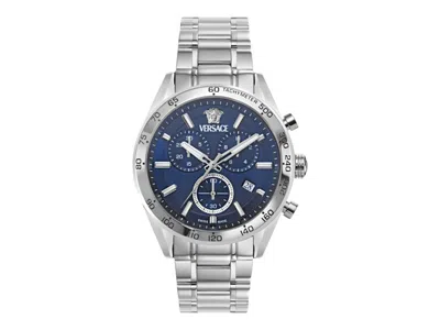 Pre-owned Versace Men's  Vcode Chrono Bracelet Ve0ca0124 Watch In Stainless Steel In Silver