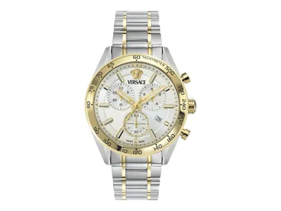 Pre-owned Versace Men's  Vcode Chrono Bracelet Ve0ca0224 Watch In Stainless Steel In Silver