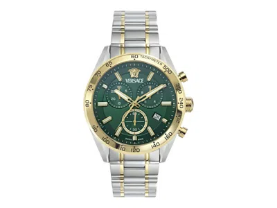 Pre-owned Versace Men's  Vcode Chrono Bracelet Ve0ca0324 Watch In Stainless Steel In Silver