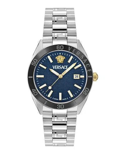 Pre-owned Versace Men's  Vdome Bracelet Ve8e00324 Watch In Stainless Steel In Silver