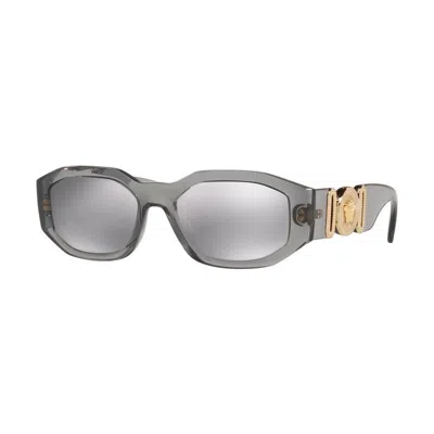 Versace Light Grey Mirrored Silver Geometric Unisex Sunglasses Ve4361 311/6g 53 In Gray