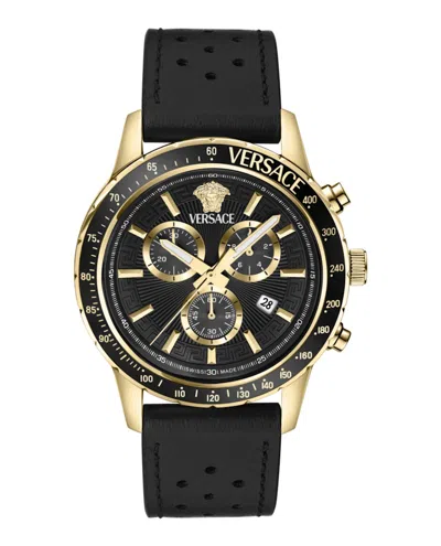 Pre-owned Versace Men's   Sport Chrono Leather Vezca0224 Watch In Stainless Steel In Silver