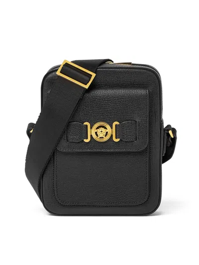 Versace Men's Vertical Logo Leather Crossbody Bag