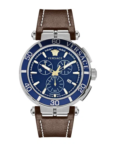 Versace Greca Chrono Strap Watch In Brown