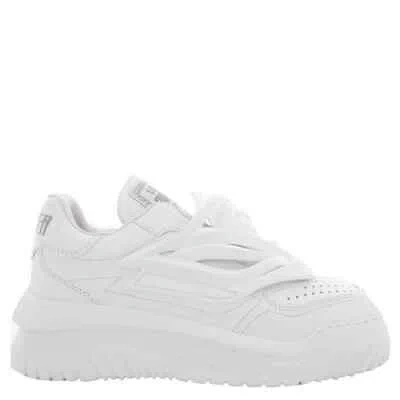 Pre-owned Versace Men's White Leather Odyssea Sneakers, Brand Size 39 ( Us Size 6 )