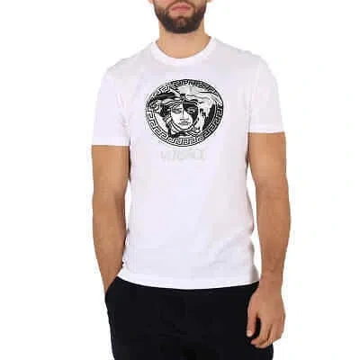 Pre-owned Versace Men's White Medusa Logo T-shirt, Size Small