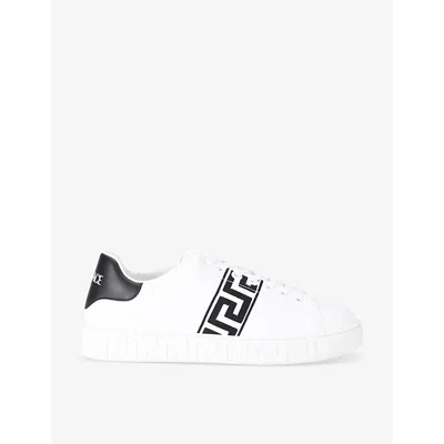 VERSACE VERSACE MEN'S WHITE/BLK GRECA-PATTERN FAUX-LEATHER LOW-TOP TRAINERS