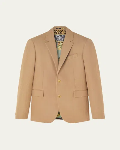 Versace Men's Wild Cats-lined Melange Wool Single-breasted Blazer In Brown