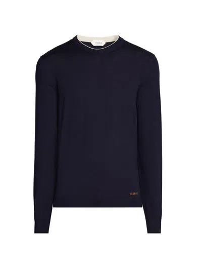 Versace Men's Wool Crewneck Sweater In Blue