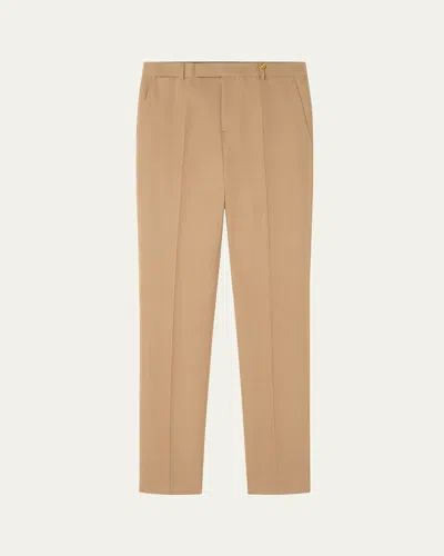 Versace Men's Wool Melange Slim Flat-front Trousers In Brown