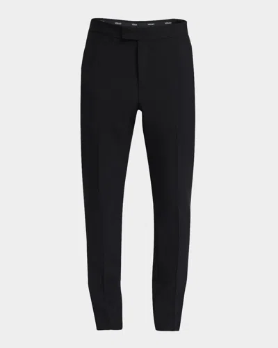 Versace Men's Wool-mohair Tuxedo Pants In Black