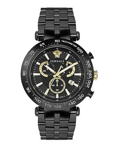 Pre-owned Versace Mens Bold Chrono Ip Black 46mm Bracelet Fashion Watch