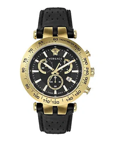 Pre-owned Versace Mens Bold Chrono Ip Yellow Gold 46mm Strap Fashion Watch