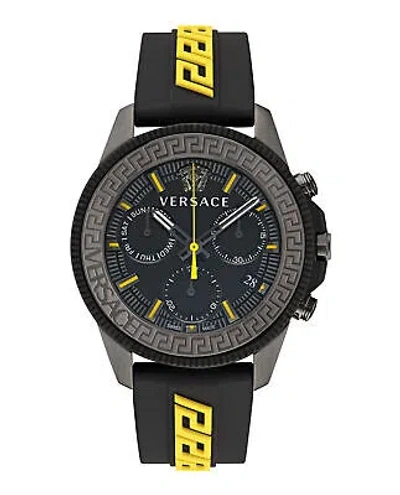 Pre-owned Versace Mens Greca Action Chrono Ip Gunmetal 45mm Strap Fashion Watch