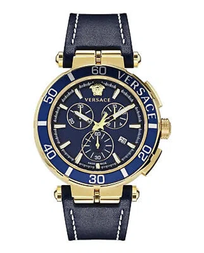 Pre-owned Versace Mens Greca Chrono Ip Yellow Gold 45mm Strap Fashion Watch