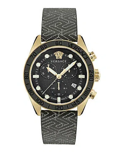 Pre-owned Versace Mens Greca Dome Ip Yellow Gold 43mm Strap Fashion Watch