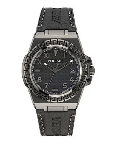 Pre-owned Versace Mens Greca Reaction Ip Gunmetal 44mm Strap Fashion Watch