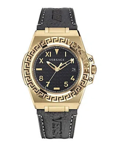 Pre-owned Versace Mens Greca Reaction Ip Yellow Gold 44mm Strap Fashion Watch