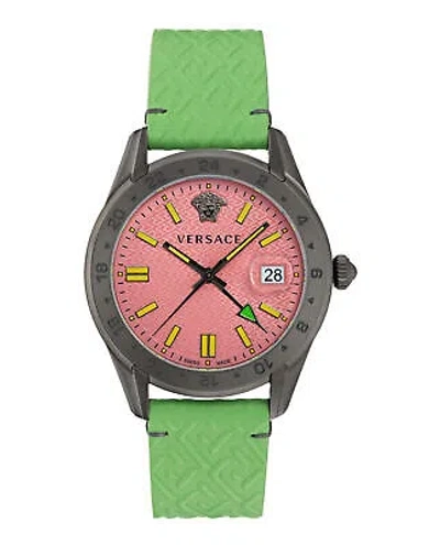 Pre-owned Versace Mens Greca Time Grey 41mm Strap Fashion Watch