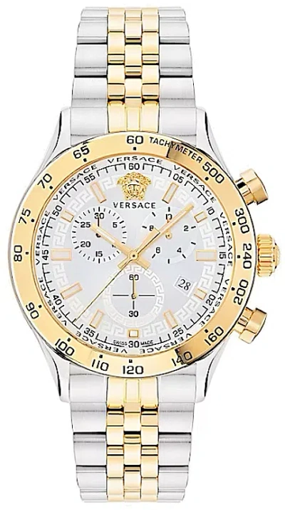 Pre-owned Versace Mens Hellenyium Two Tone 44mm Bracelet Fashion Watch