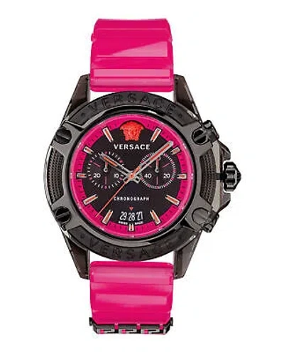 Pre-owned Versace Mens Icon Active Black 44mm Strap Fashion Watch