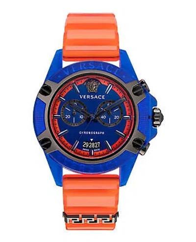 Pre-owned Versace Mens Icon Active Ip Blue 44mm Strap Fashion Watch