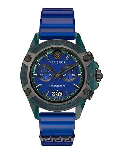 Pre-owned Versace Mens Icon Active Transparent Green 44mm Strap Fashion Watch