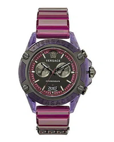 Pre-owned Versace Mens Icon Active Transparent Purple 44mm Strap Fashion Watch
