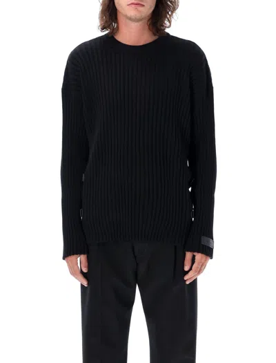 Versace Mens Long Sleeve Knit Sweater With Adjustable Buckles In Black