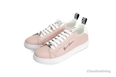 Pre-owned Versace Mens Powder Blush Vitello Leather Gianni  Signature Lace Sneakers In Pink