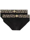 Versace Black Cotton Briefs Set Of Two With Greca Pattern In Black