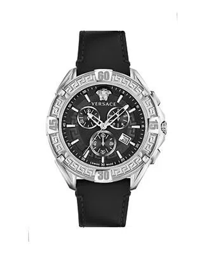 Pre-owned Versace Mens V-greca Chrono Stainless Steel 46mm Strap Fashion Watch
