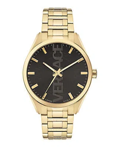 Pre-owned Versace Mens V-vertical Ip Yellow Gold 42mm Bracelet Fashion Watch